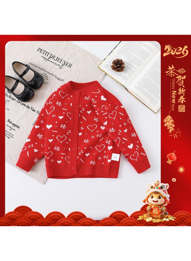 Girls' Baby Autumn Fashion Versatile Sweater Toddler Jacket Chinese New Year Outfit - Image 2