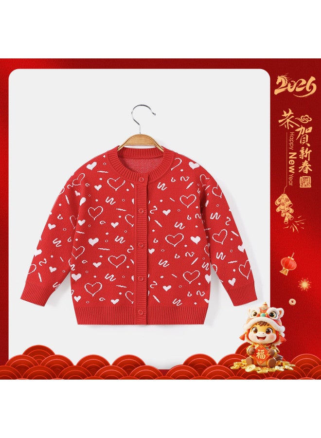 Girls' Baby Autumn Fashion Versatile Sweater Toddler Jacket Chinese New Year Outfit - Image 3