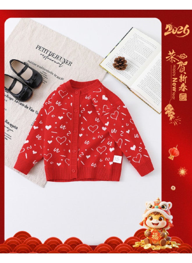 Girls' Baby Autumn Fashion Versatile Sweater Toddler Jacket Chinese New Year Outfit - Image 1