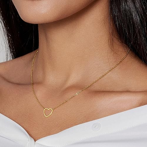 Zeffy Heart Necklace for Women 18k Gold Plated Cute Necklaces Trendy Open Heart Choker Necklaces Dainty Simple Gold Jewelry for Women Gifts - Image 4
