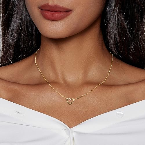 Zeffy Heart Necklace for Women 18k Gold Plated Cute Necklaces Trendy Open Heart Choker Necklaces Dainty Simple Gold Jewelry for Women Gifts - Image 2