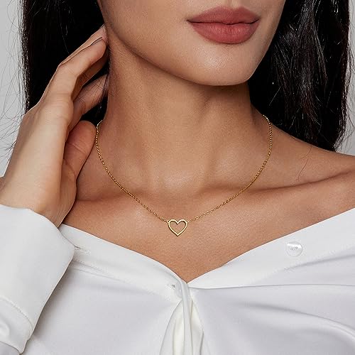 Zeffy Heart Necklace for Women 18k Gold Plated Cute Necklaces Trendy Open Heart Choker Necklaces Dainty Simple Gold Jewelry for Women Gifts - Image 3