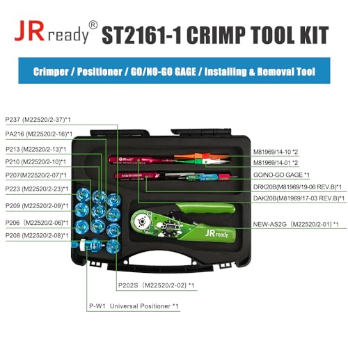 JRready ST21611 Aviation Crimp Tool Kit NEWAS2G Miniature Crimper M22520201 for G125 GO NOGO GAGE 11 Pcs Positioners DAK20B DRK20B M819691401 M819691410 Installing Removal Tool - Image 3