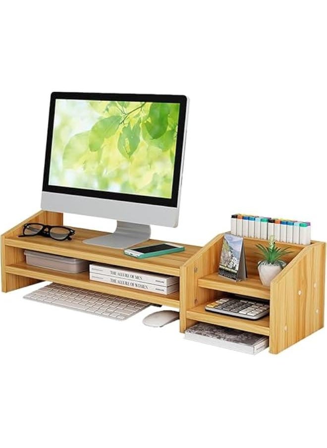 HOOKOR Monitor Stand Riser, 2 Tiers Wood Monitor Riser Stand with Storage Organizer, Multi-Purpose Desktop Organizer Riser for Computer,Laptop,Printer  - Image 1