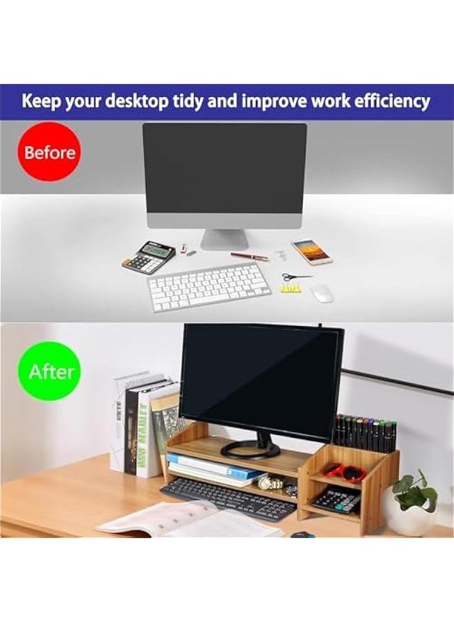 HOOKOR Monitor Stand Riser, 2 Tiers Wood Monitor Riser Stand with Storage Organizer, Multi-Purpose Desktop Organizer Riser for Computer,Laptop,Printer  - Image 3