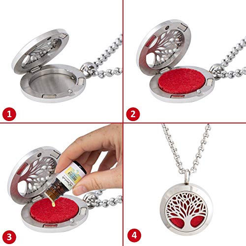 mEssentials Wild Essentials Tree of Life Essential Oil Diffuser Necklace, Stainless Steel Locket Pendant with 24 inch Chain, 12 Color Refill Pads, Customizable Color Changing Perfume Jewelry for Aromatherapy - Image 4