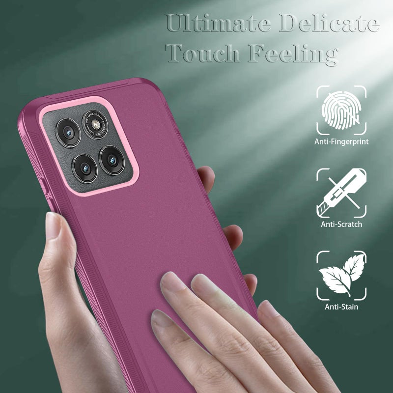 Qinmay Phone Case for Motorola Moto Edge 5G 2025 Case, Heavy Duty Shockproof & Dropproof 3-Layer Cover Phone Case for Moto Edge 2025 (WineRedPink) - Image 2