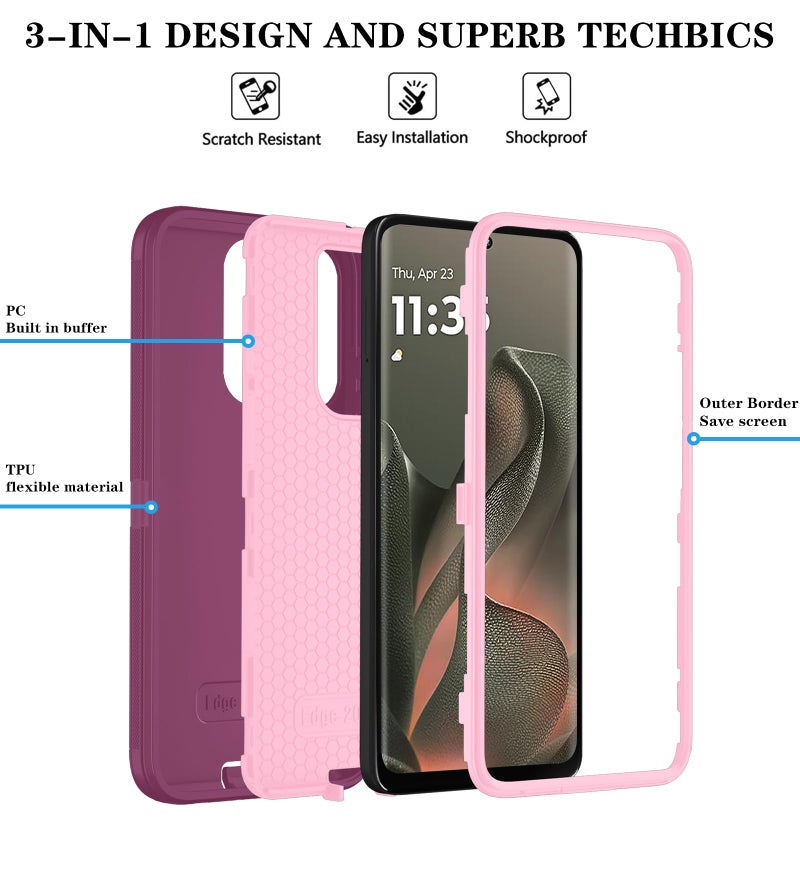 Qinmay Phone Case for Motorola Moto Edge 5G 2025 Case, Heavy Duty Shockproof & Dropproof 3-Layer Cover Phone Case for Moto Edge 2025 (WineRedPink) - Image 5