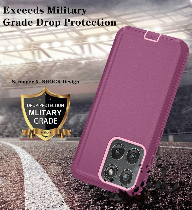 Qinmay Phone Case for Motorola Moto Edge 5G 2025 Case, Heavy Duty Shockproof & Dropproof 3-Layer Cover Phone Case for Moto Edge 2025 (WineRedPink) - Image 4