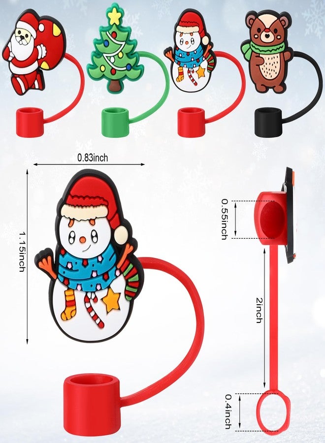 Reallnaive 64 Pcs Christmas Straw Cover Cap Christmas Straw Toppers with Handle for 9-10 mm Santa Xmas Tree Snowman Gingerbread Silicone Drinking Tip Covers for Tumblers Cup Gifts - Image 3