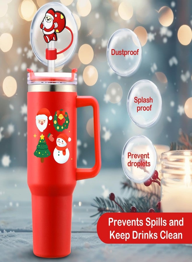 Reallnaive 64 Pcs Christmas Straw Cover Cap Christmas Straw Toppers with Handle for 9-10 mm Santa Xmas Tree Snowman Gingerbread Silicone Drinking Tip Covers for Tumblers Cup Gifts - Image 4