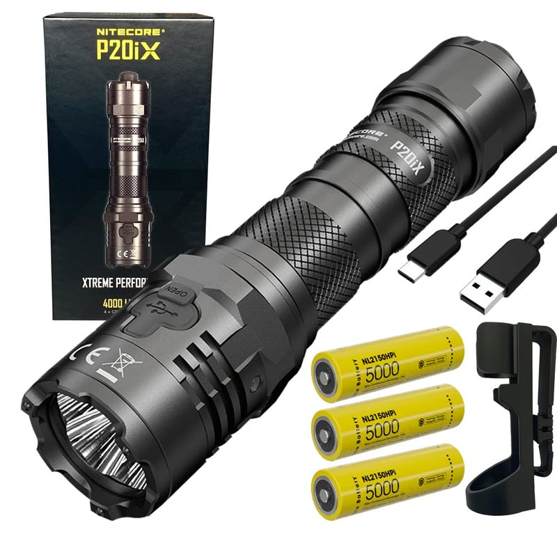 Nitecore Value Bundle P20iX USB-C Type-C USB LED Flashlight - 4000 Lumen - w/Premium Accessories- 2X Extra NL2150HPi and Eco-Sensa Belt Holster - Image 1