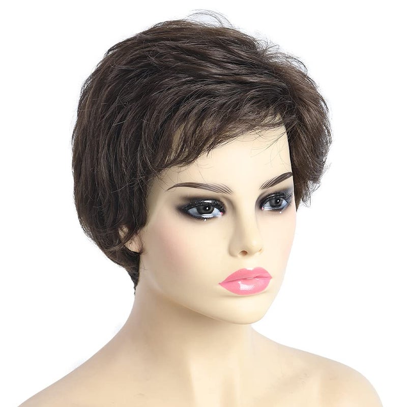 SYXLCYGG SYXLCYGG Old Lady Wig Short Brown Bob Wig White Women Hair Wig Ladies Wavy Synthetic Older Womens Wigs Fluffy 27 OZ Free Wig Cap 
