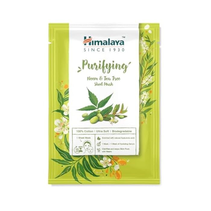 Himalaya Purifying Neem & Tea Tree Sheet Mask with Hyaluronic acid | Rejuvenates & De Tans Skin- 30g - Image 1