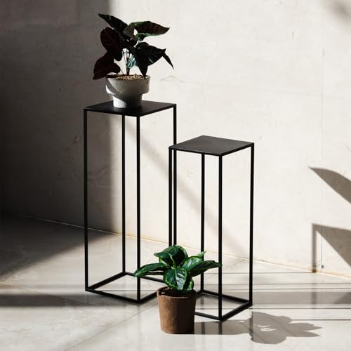 ALPOME Pack of 2 Already installed Black Plant Stand,Dimension 9.84*H27.56in and 8.66*H23.62in,indoor stable steel frame Flower Stands drink table for party wedding Centrepieces Living Room Patio Garden - Image 3