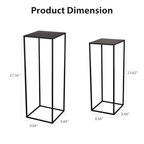 ALPOME Pack of 2 Already installed Black Plant Stand,Dimension 9.84*H27.56in and 8.66*H23.62in,indoor stable steel frame Flower Stands drink table for party wedding Centrepieces Living Room Patio Garden - Image 2