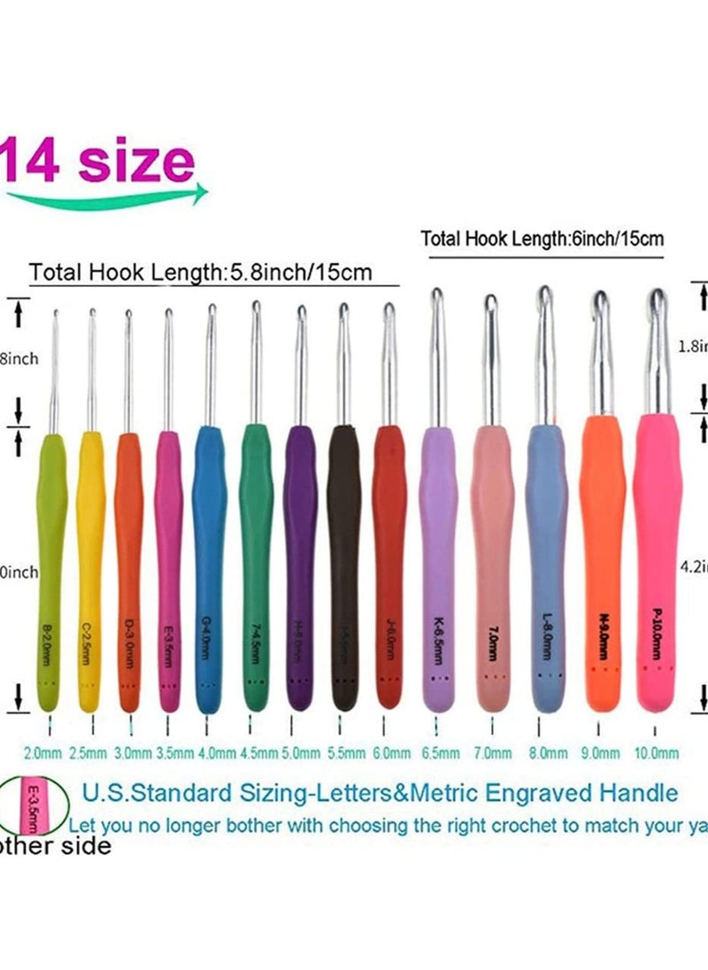 Crochet Hooks Set, 14 Pcs Ergonomic Soft Grip Handles, Smooth Knitting Needles Kit with Bag for Arthritic Hands, 2mm(B)-10mm(N) Extra Long Plus Knit Weave Yarn - Image 5