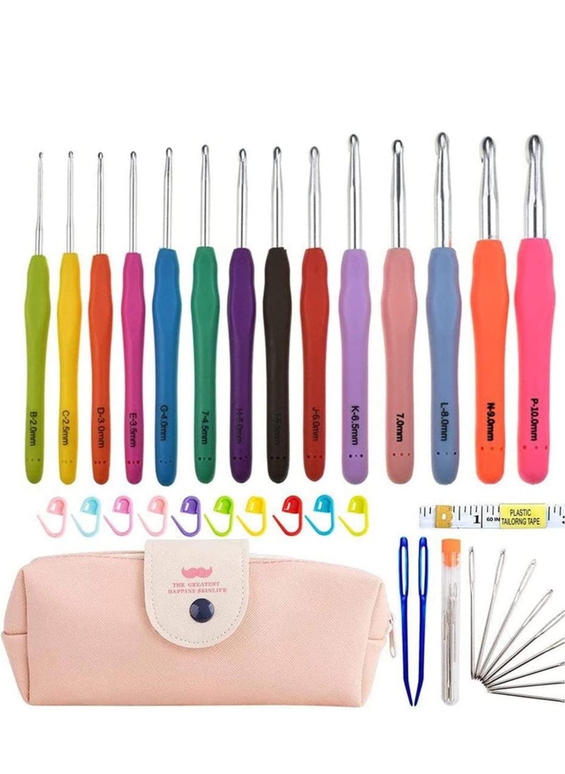 Crochet Hooks Set, 14 Pcs Ergonomic Soft Grip Handles, Smooth Knitting Needles Kit with Bag for Arthritic Hands, 2mm(B)-10mm(N) Extra Long Plus Knit Weave Yarn - Image 1