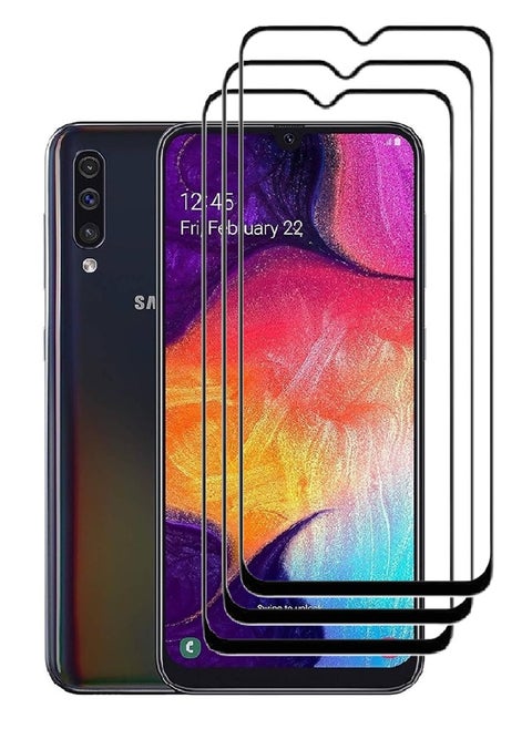 3 Pieces Tempered Glass Screen Protector 5D Designed For Samsung Galaxy A50 Full Glue Edge to Edge Full Screen Coverage And Bubble Free