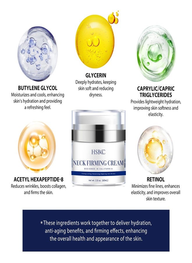 HSBCC Neck Cream for Tightening and Firming: Acetyl Hexapeptide-8 Retinol Shea Butter Niacinamide - Smoothes Wrinkles Skin Tighten and Lift Neck Cream (60ml) - Image 3