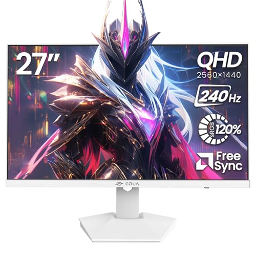 CRUA 27" 240Hz Gaming Monitor, QHD 2560x1440 IPS Display, AMD FreeSync, 120% sRGB, Built-in Speakers, Blue Light Filter, Wall Mountable PC Monitor, HDMI & DP, White, for Gaming, Streaming & Work - Image 1