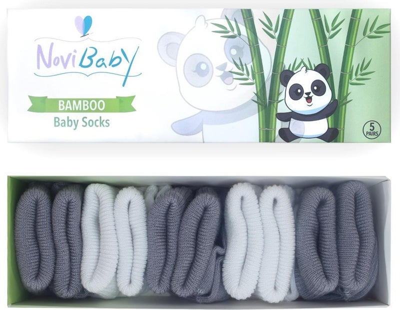 Novibaby 5-Piece Bamboo Newborn Baby Socks I Cloudy I 0-6 Months - Image 1
