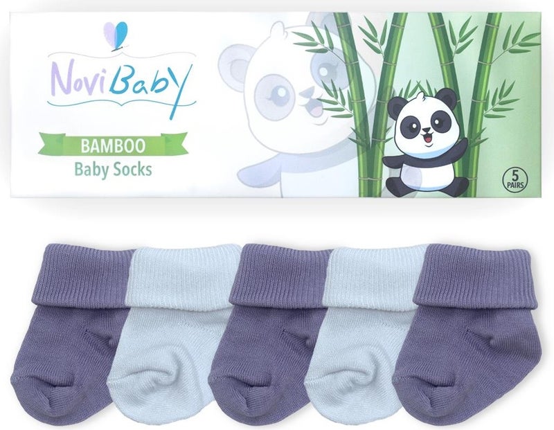 Novibaby 5-Piece Bamboo Newborn Baby Socks I Cloudy I 0-6 Months - Image 3