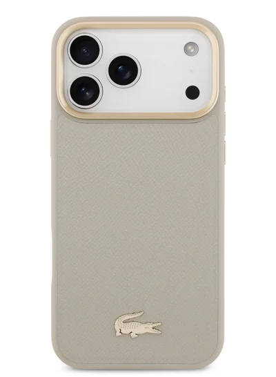 LACOSTE MagSafe PU Leather Hard Case for iPhone 17 Pro with Croco Pin Logo / Drop Protection / Slim Profile / Easy Snap-On / Sustainable Packaging - Beige