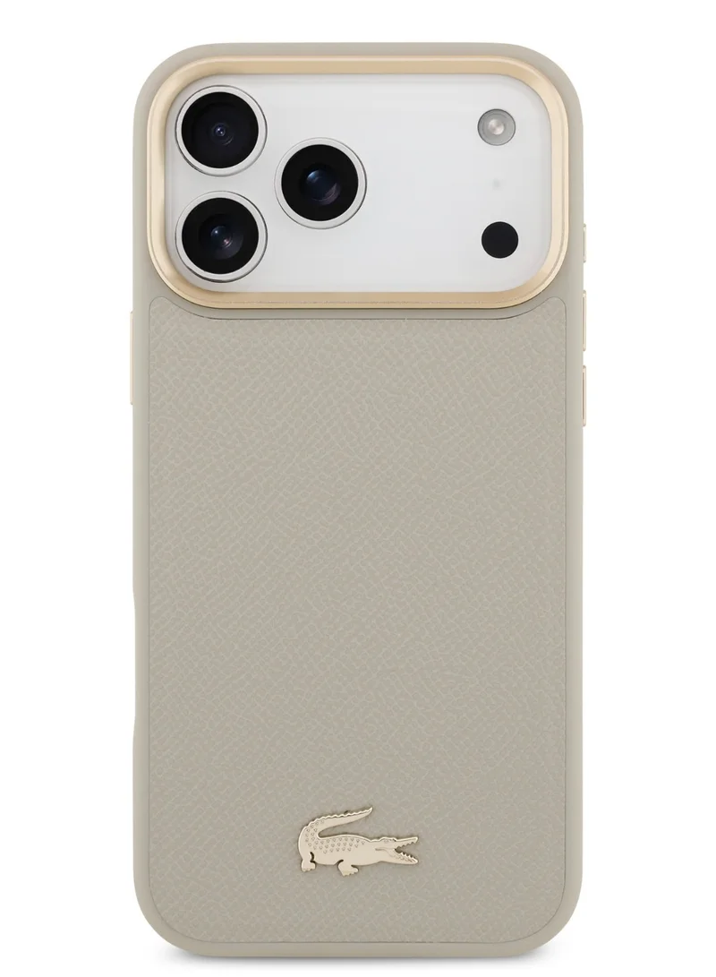 LACOSTE MagSafe PU Leather Hard Case for iPhone 17 Pro with Croco Pin Logo / Drop Protection / Slim Profile / Easy Snap-On / Sustainable Packaging - Beige