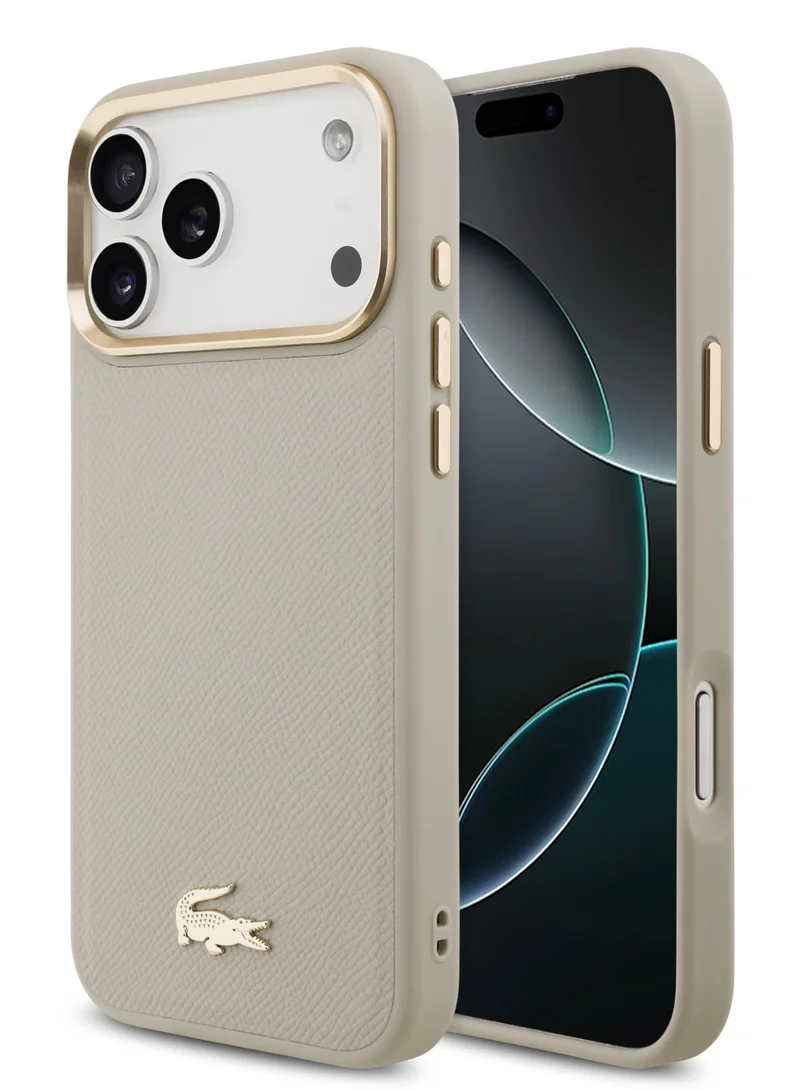 LACOSTE MagSafe PU Leather Hard Case for iPhone 17 Pro with Croco Pin Logo / Drop Protection / Slim Profile / Easy Snap-On / Sustainable Packaging - Beige