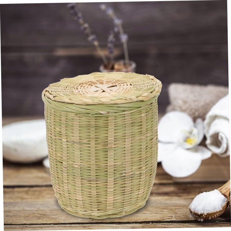 Natural Woven Wastebasket with Lid Multipurpose Storage Basket for Vegetables Fruits Home Organizer - Image 4