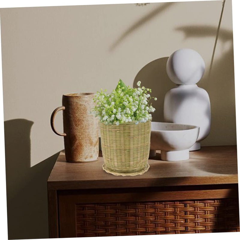 Natural Woven Wastebasket with Lid Multipurpose Storage Basket for Vegetables Fruits Home Organizer - Image 3