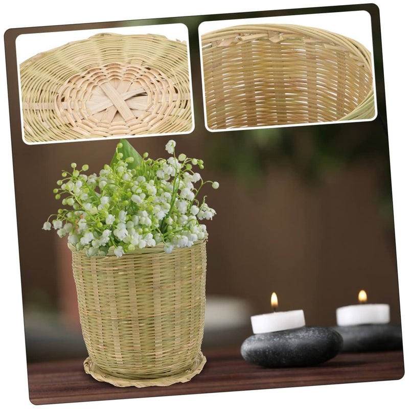 Natural Woven Wastebasket with Lid Multipurpose Storage Basket for Vegetables Fruits Home Organizer - Image 5