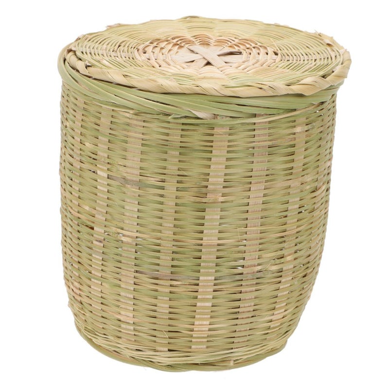 Natural Woven Wastebasket with Lid Multipurpose Storage Basket for Vegetables Fruits Home Organizer - Image 2