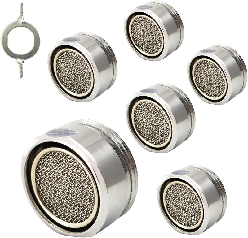 TSBSHum Bathroom Sink Aerator,2.2 GPM Faucet Aerator, Made of Solid Brass and Stainless Steel,15/16 Inch Male Thread Faucet Replacement with Gasket,For Kitchen and Bathroom,6PCS(Silvery) - Image 1