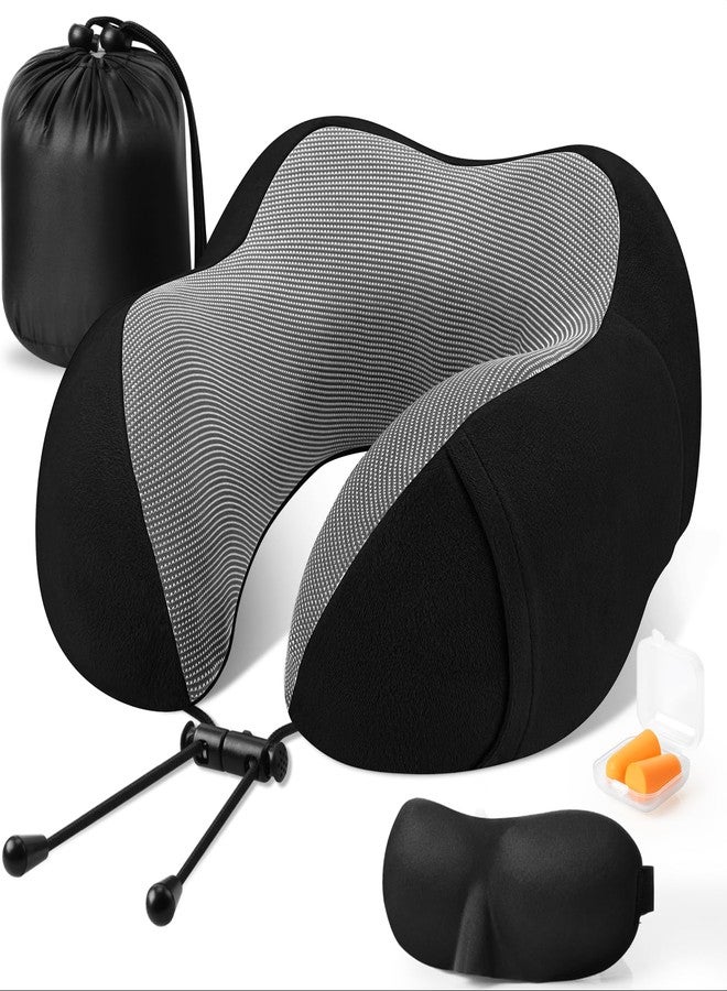 CloudBliss Travel Pillow Premium Memory Foam, Comfortable & Supportive Neck Pillow, Sleeping Neck Pillows for Travel, Airplane Pillow for Sleeping Airplane, Car, Office and Home（Black） - Image 1
