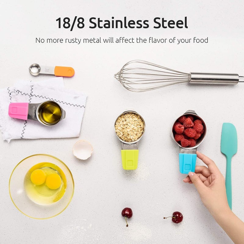 U-Taste Magnetic Measuring Cups Set: 18/8 Stainless Steel Nesting Measure Cup and Spoon 13 Piece: 7 Measuring Cups & 5 Measuring Spoons & 1 Professional Measurement Conversion Chart (Multicolor) - Image 3