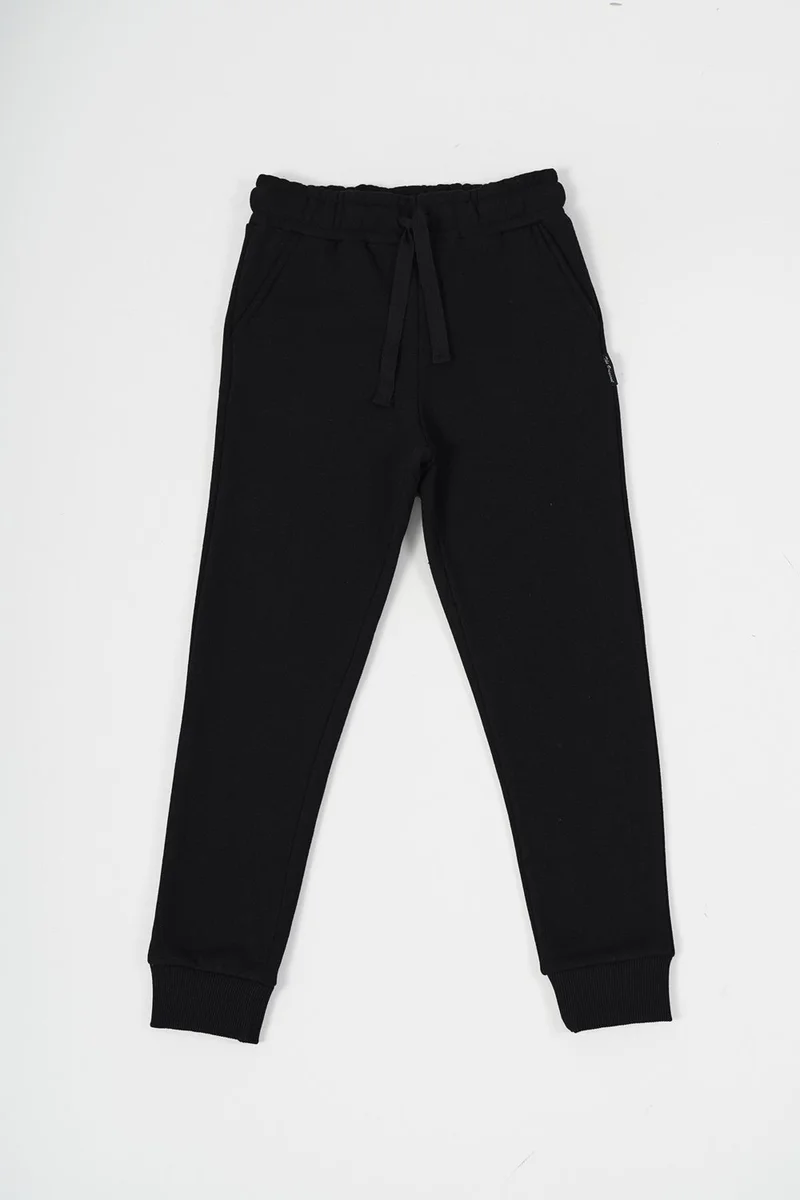 ميتاليك Black-Anthracite Thick Cotton Elastic Waist and Leg Pocket 2-Pack Girls Tracksuit Bottoms