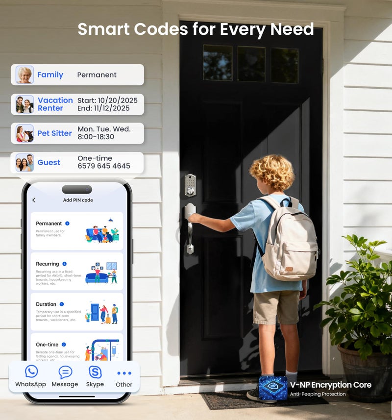 Veise VE017-H Fingerprint Smart Front Door Lock Set, App Control, Keyless Entry Deadbolt with Handle, Smart Deadbolt, Emergency Power Port, Touchscreen Keypad, Auto Lock, Easy Install, Satin Nickel - Image 4