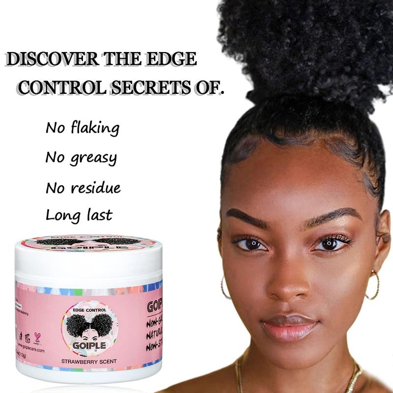 Goiple Edge Control Wax for Women Strong Hold Non-greasy Edge Smoother Strawberry Scent (4oz Edge Control Wax + Edge Brushes*2 + Pink Elastic Bands*2) - Image 5