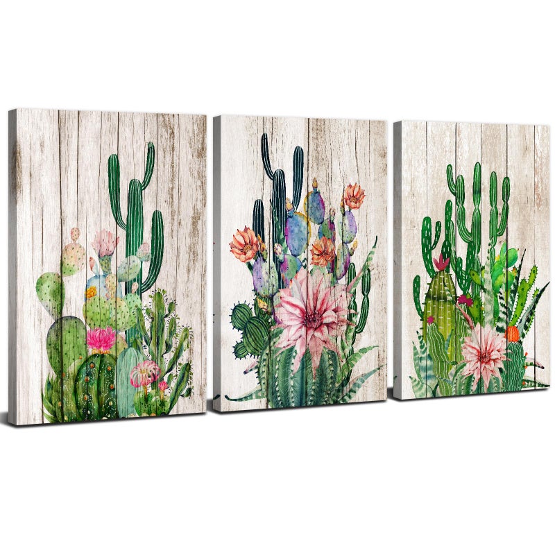 YOOOAHU Cactus Decor Boho Bathroom Southwestern Wall Decor for Living Room Mexican Pictures Green Plant Canvas Art Bedroom Kitchen Home Decoration Tropical Succulent Botanical Painting Office Artworks 12x16 - Image 1
