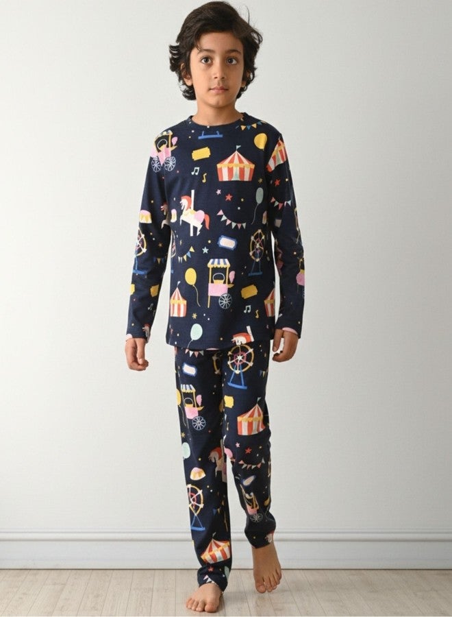 ANTHRILO Pure Cotton Pyjama Set for Boys | Skin Friendly Fabric |Casual Wear | Carnival Circus Boys Long Sleeves Pyjama Set - Blue 2-3 Years - Image 2