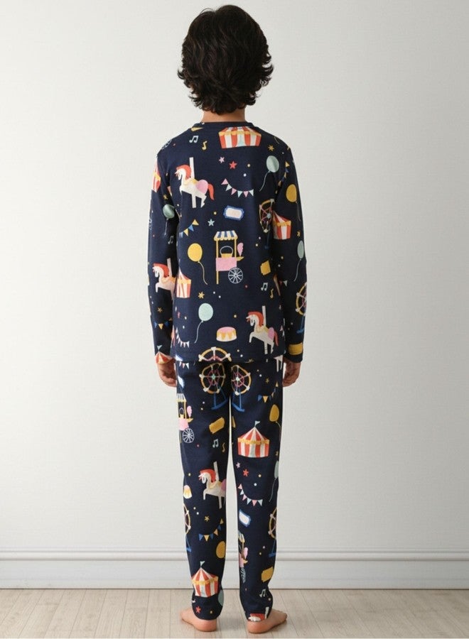 ANTHRILO Pure Cotton Pyjama Set for Boys | Skin Friendly Fabric |Casual Wear | Carnival Circus Boys Long Sleeves Pyjama Set - Blue 2-3 Years - Image 4