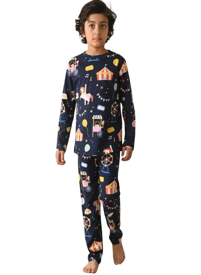 ANTHRILO Pure Cotton Pyjama Set for Boys | Skin Friendly Fabric |Casual Wear | Carnival Circus Boys Long Sleeves Pyjama Set - Blue 2-3 Years - Image 1