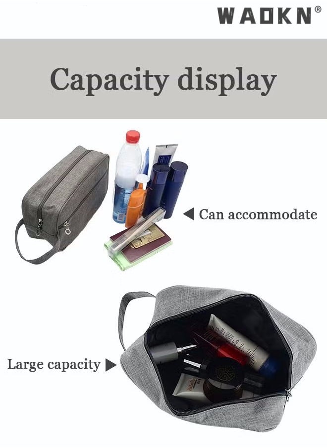 WAOKN Outdoor Wash Bag Portable Storage Bag Waterproof Clutch Bag Large Capacity Makeup Cosmetic Handbag Packing Organizers for Men Women Travel Business Trip Travel Toiletry Bag Bathroom Bag Grey  - Image 3