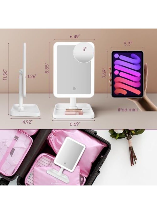 FUNTOUCH Rechargeable Lighted Mirrors for Makeup 2000mAh 10X Magnification3 Color Lighting Portable Tabletop Cosmetic Make Up Mirror 360 Rotation Led Light up Mirrors with StorageWhite - Image 3