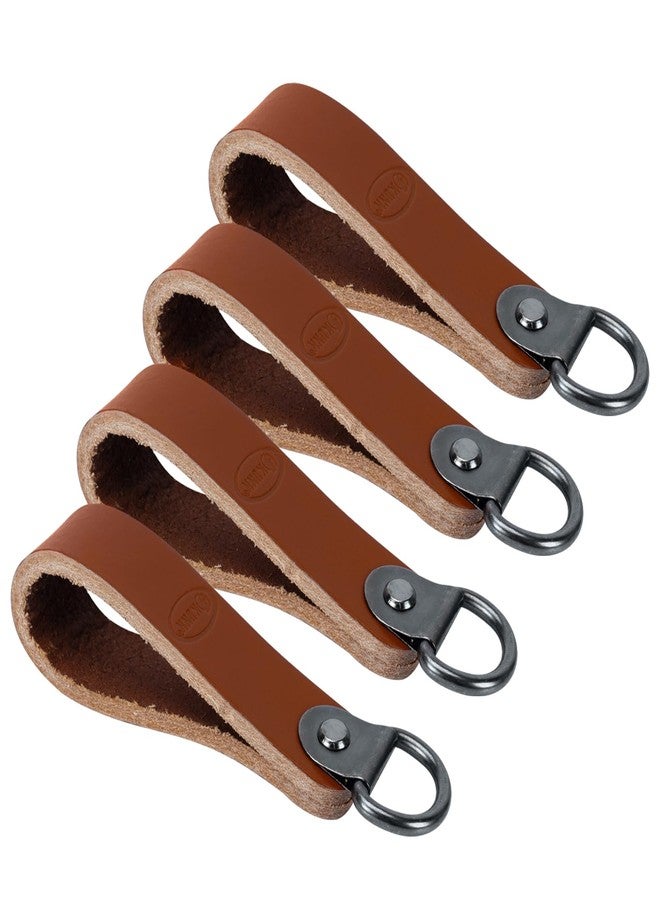 KUNN Leather Tool Belt Suspender Loops, 4-Piece Suspender Accessories Heavy Duty Suspender Strap Belt Connectors,Brown - Image 5