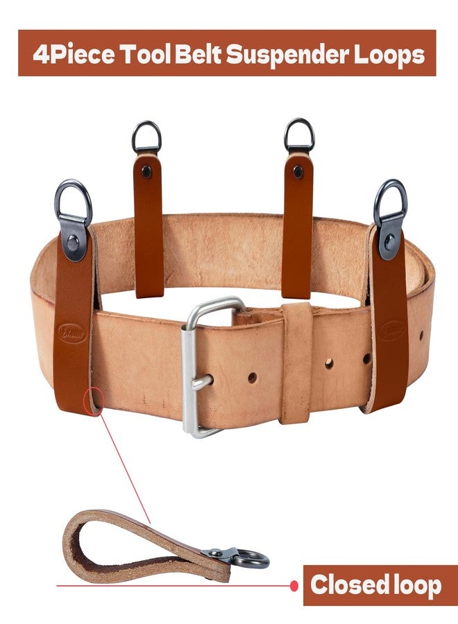 KUNN Leather Tool Belt Suspender Loops, 4-Piece Suspender Accessories Heavy Duty Suspender Strap Belt Connectors,Brown - Image 2