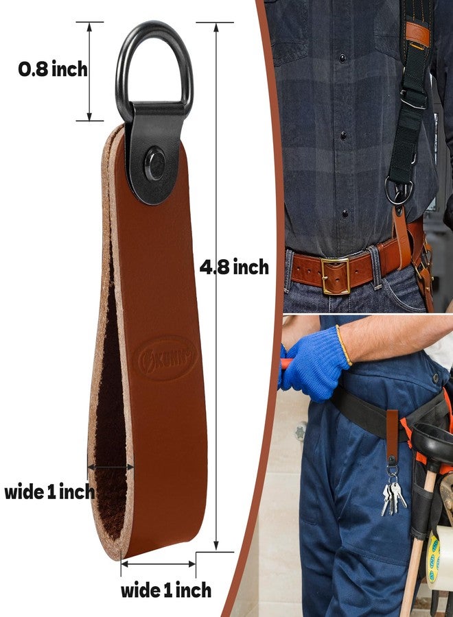 KUNN Leather Tool Belt Suspender Loops, 4-Piece Suspender Accessories Heavy Duty Suspender Strap Belt Connectors,Brown - Image 3