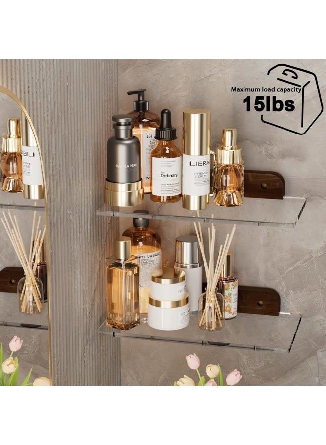 QsQueen Small Acrylic Floating Shelf for Wall, Clear Acrylic Wall Shelf with Solid Wood Base, Thick Minimalist Display Shelf for Bathroom, Bedroom,Plants, Perfume, Nail Polish,Living Room & Decor - Image 2